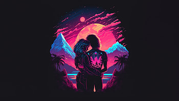The Retro Couple, couple, love, dark, artist, artwork, digital-art, deviantart HD wallpaper