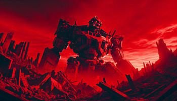 Robot Ruin: A Striking Ultra, robot ruin, dystopian, destruction, red, Sci Fi HD wallpaper