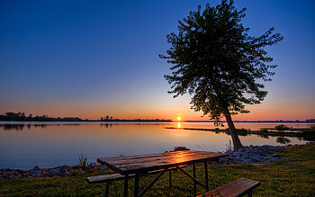 Landscape, Water, Rivers, Trees, Sunset, Sun HD wallpaper