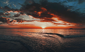 Nature, Sunset, Sea, Twilight, Waves, Horizon, Dusk HD wallpaper