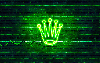 Rolex green logo, , green brickwall, Rolex logo, brands, Rolex neon logo, Rolex HD wallpaper