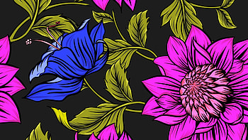 Drawing, Artistic, Flower, Blue Flower, Pink Flower, Flowers HD wallpaper