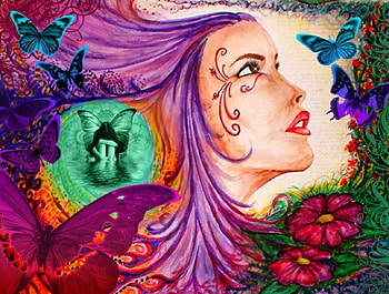 Wishful Thinking, wishful, butterflies, purple, abstract, fantasy, thinking, beautiful, flowers HD wallpaper