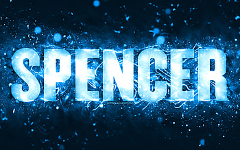 Happy Birtay Spencer, , blue neon lights, Spencer name, creative, Spencer Happy Birtay, Spencer Birtay, popular american male names, with Spencer name, Spencer HD wallpaper