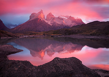 Coastline, mountains, reflection, landscape, nature HD wallpaper
