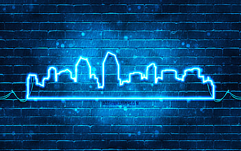 San Diego blue neon silhouette, , blue neon lights, San Diego skyline silhouette, blue brickwall, american cities, neon skyline silhouettes, USA, San Diego silhouette, San Diego HD wallpaper