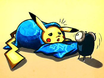 wake up pikachu!, bed, clock, pikachu, pokemon, alarm, sleep HD wallpaper
