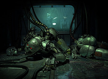 Monkey On Your Back, robot, , digital art, damage, dark HD wallpaper