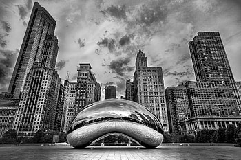 Black and White Chicago Skyline, Classic black and white, Urban graphy, Dynamic city HD wallpaper