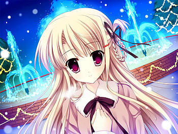 Shirasagi Otoha, ribbon, fountain, uniform, girl, long hair, water HD wallpaper