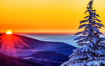 Winter Sunrise Highland Scenic Highway, West Virginia, hills, sun, colors, trees, sky, usa HD wallpaper