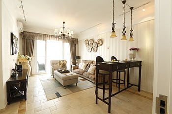 Explore this beautifully designed contemporary living room with modern furniture and elegant lighting. HD wallpaper