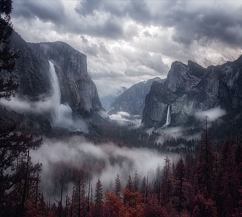 Nature, Trees, Sky, Mountains, Fog HD wallpaper