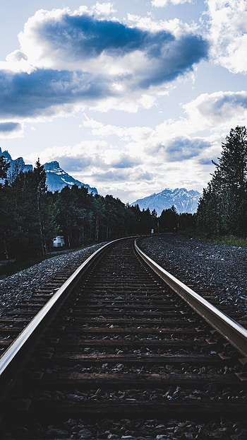 Nature, Trees, Mountains, Clouds, Railway, Rails HD phone wallpaper