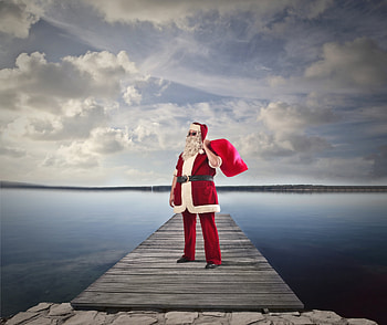 Santa, blue, white, old man, craciun, christmas, red, sky, cloud HD wallpaper