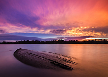 Sunset, clouds, sky, lake HD wallpaper
