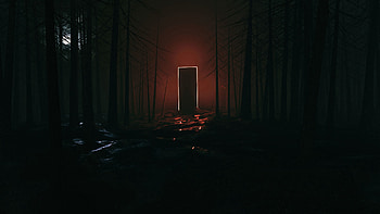 Art, Dark, Forest, Glow, Door, Portal HD wallpaper