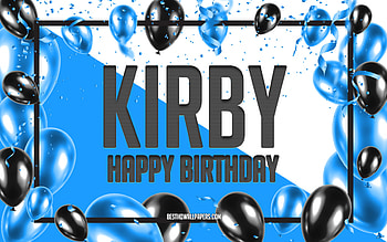 Happy Birtay Kirby, Birtay Balloons Background, Kirby, with names, Kirby Happy Birtay, Blue Balloons Birtay Background, Kirby Birtay HD wallpaper