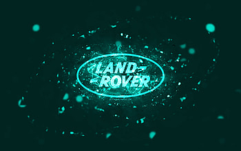 Land Rover turquoise logo, , turquoise neon lights, creative, turquoise abstract background, Land Rover logo, cars brands, Land Rover HD wallpaper
