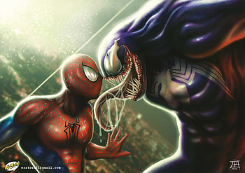 Spiderman And Venom, spiderman, venom, artist, artwork, superheroes HD wallpaper