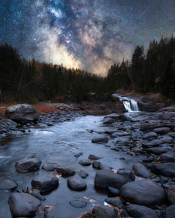 Nature, Water, Rivers, Trees, Night, Starry Sky HD phone wallpaper
