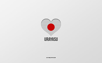 I Love Urayasu, Japanese cities, Day of Urayasu, gray background, Urayasu, Japan, Japanese flag heart, favorite cities, Love Urayasu HD wallpaper