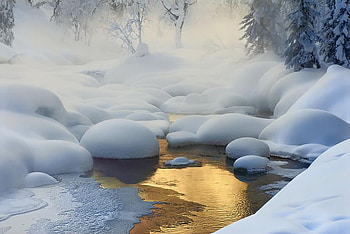 Siberia, winter, golden, cold, reflection, snow, nature, water, sun HD wallpaper