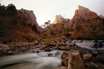 Nature, Trees, Stones, Rock, Waterfall, Flow, Stream HD wallpaper