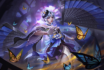 Fantasy girl, pink, hand fan, butterfly, ahqywang051, fantasy, luminos, girl, evantai, yellow HD wallpaper