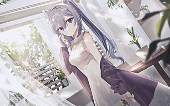 Keqing, white dress, Genshin Impact, manga, purple eyes, Keqing Genshin Impact, warrior HD wallpaper