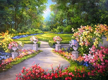 Summer Blooming, attractions in dreams, paintings, gardens, summer, parks, love four seasons, nature, flowers, blooms HD wallpaper