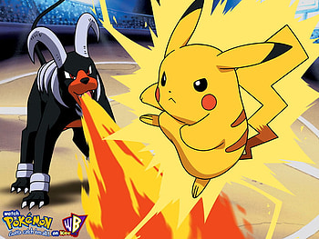 Fight, houndoom, pikachu, battle HD wallpaper