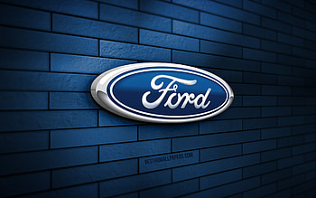 Ford 3D logo, , blue brickwall, creative, cars brands, Ford logo, 3D art, Ford HD wallpaper