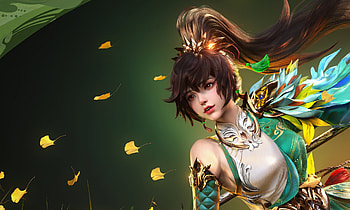 Fantasy girl, fantasy, banshen, green, yellow, xiaoguaishou, face, girl HD wallpaper