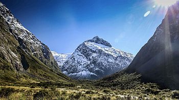 Milford Sound, New Zealand, on a sunny day, trees, landscape, sky, rocks HD wallpaper
