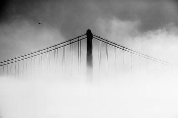 San Francisco Oakland Bay Bridge Covered With Fog, bay-bridge, bridge, graphy, fog, monochrome, black-and-white HD wallpaper