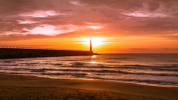 Nature, Sunset, Sea, Twilight, Coast, Dusk, Lighthouse HD wallpaper
