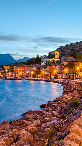 Town of Torbole, Early morning, Twilight beauty, Trentino charm HD phone wallpaper