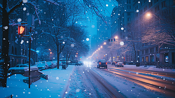 Winter Evening in Snowy Cityscape, snowy city, winter, snow, street, night, winter night, night snow HD wallpaper