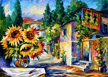 Greek Noon, greek, noon, painting, sunflowers, art HD wallpaper