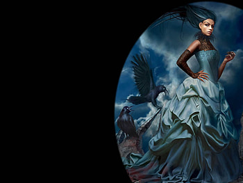Ravene, raven, bird, fantasy, female HD wallpaper