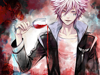 Katekyu, grey hair, sexy, man, cute, hitman reborn, grey eyes, anime, boy, glass, short hair, male, wine HD wallpaper