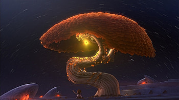 The Monk and the Monkey (2010), night, The Monk and the Monkey, orange, tree, animation, fantasy, light, yellow, movie, luminos HD wallpaper