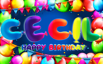 Happy Birtay Cecil, , colorful balloon frame, Cecil name, blue background, Cecil Happy Birtay, Cecil Birtay, popular german male names, Birtay concept, Cecil HD wallpaper