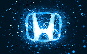 Honda blue logo, , blue neon lights, creative, blue abstract background, Honda logo, cars brands, Honda HD wallpaper