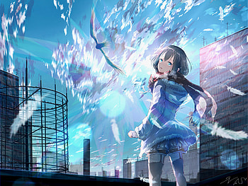 Anime Girl Building Lights , anime-girl, anime, artist, artwork, digital-art HD wallpaper