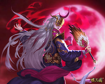 Fantasy girl, smash of dynasty, girl, shaobing wang, hand fan, pink, moon, fantasy, luna, game, luminos HD wallpaper