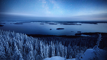 Koli national park, Snow winter, Milky way, Starry sky HD wallpaper