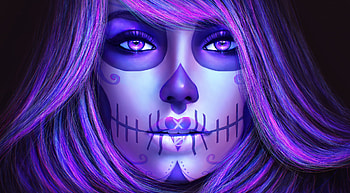 XO, blue, purple, fantasy, magicnaanavi, skull, face, girl, luminos HD wallpaper