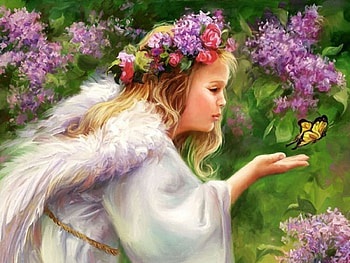 Fly little Butterfly, flowers, girl, painting, butterfly HD wallpaper